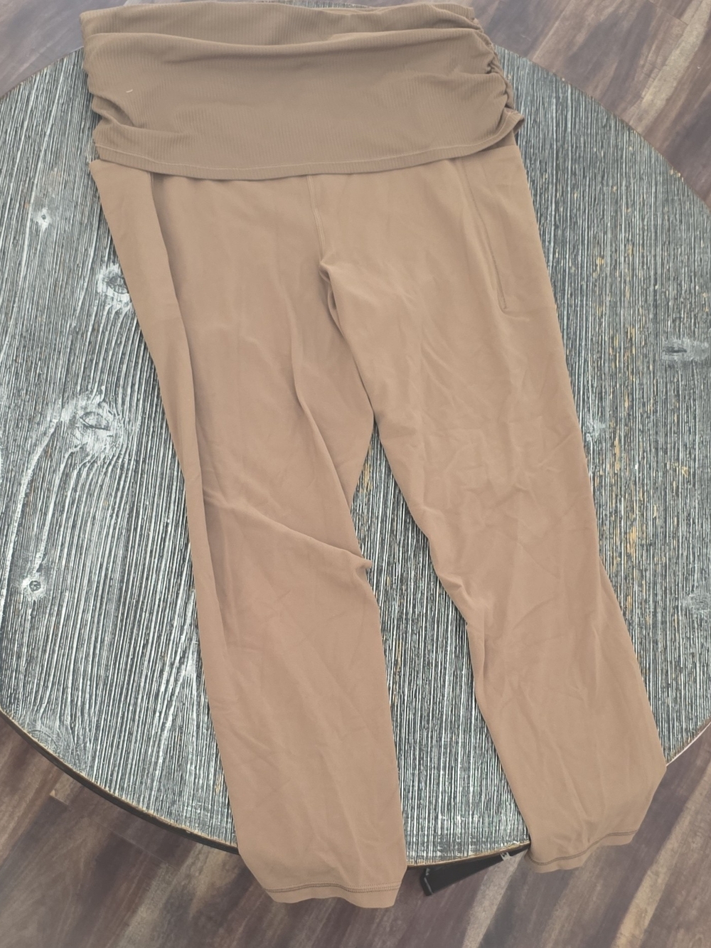 Athleta Fold-Over Waist Track Pants - Tan Brown